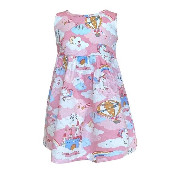 NEW Pink Unicorn and Castle Dress - Picture 1 of 5